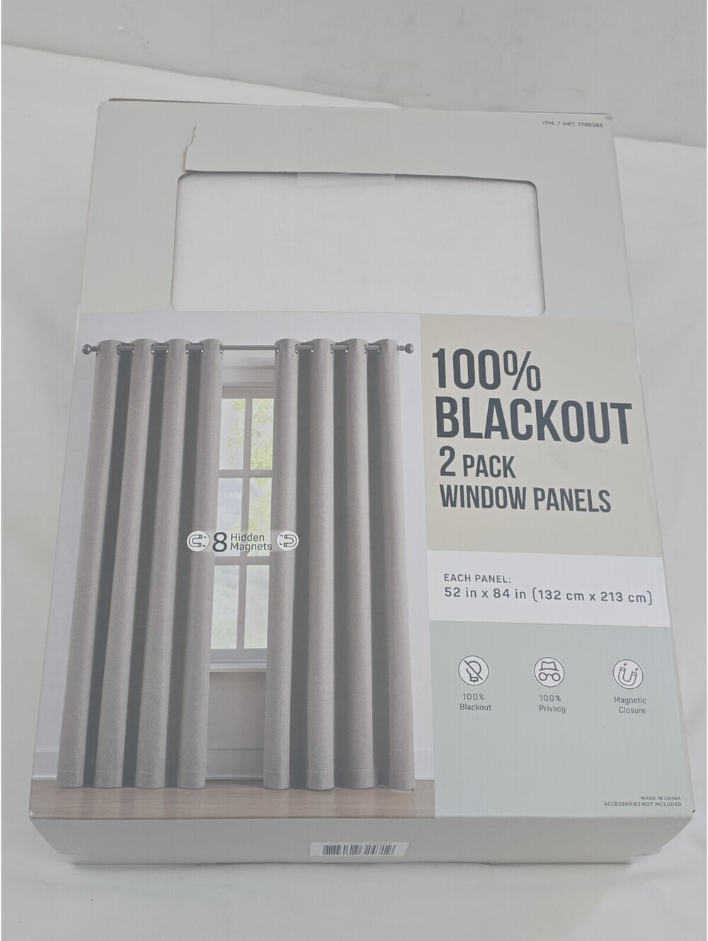 100% Blackout Curtain 2Pk Window Panels 52 in x 84 In Beige Magnetic Close